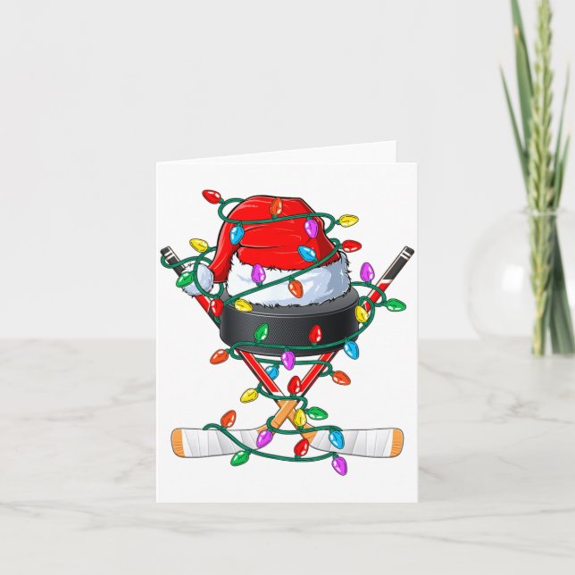 Christmas Hockey Xmas Santa Srts Hat Ball Kids B  Card (Front)
