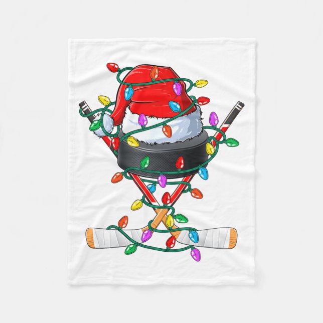Christmas Hockey Xmas Santa Srts Hat Ball Kids B  Fleece Blanket (Front)
