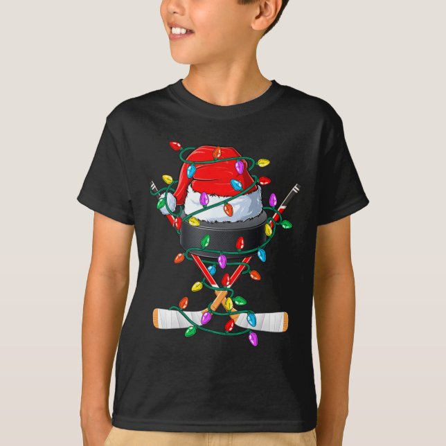 Christmas Hockey Xmas Santa Srts Hat Ball Kids B  T-Shirt (Front)