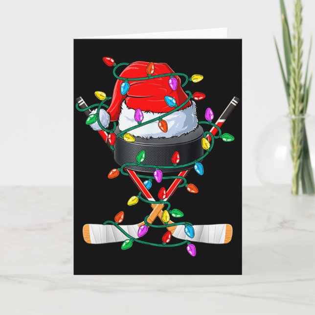 Christmas Hockey Xmas Santa Srts Hat Ball Kids Boy Card (Front)