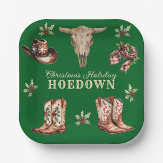 Christmas Hoedown Cowboy Boots Skull Holiday Paper Plate