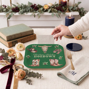 Christmas Hoedown Cowboy Boots Skull Holiday Paper Plate