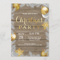 Christmas Holiady Party Invitation Rustic and Gold