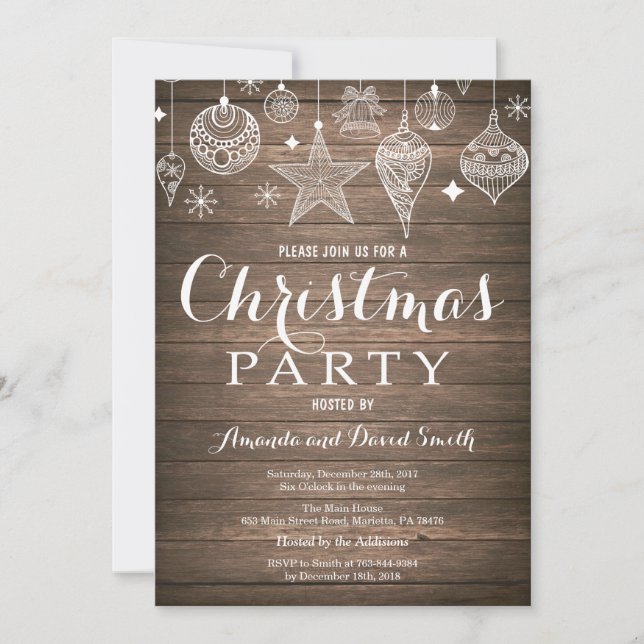 Christmas Holiady Party Invitation Rustic Ornament (Front)