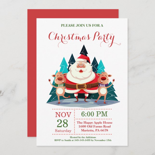 Christmas Holiady Party Invitation Santa Claus (Front/Back)