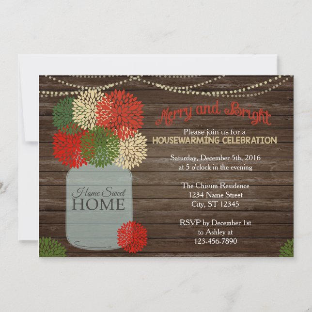 Christmas Holida Mason Jar Housewarming Invitation (Front)