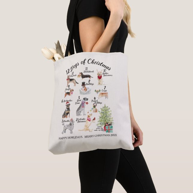 Christmas Holiday 12 Dogs of Christmas Howlidays Tote Bag (Close Up)
