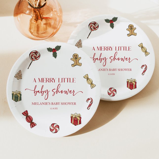 Christmas Holiday A Merry Little Baby Shower Paper Plate (Creator Uploaded)