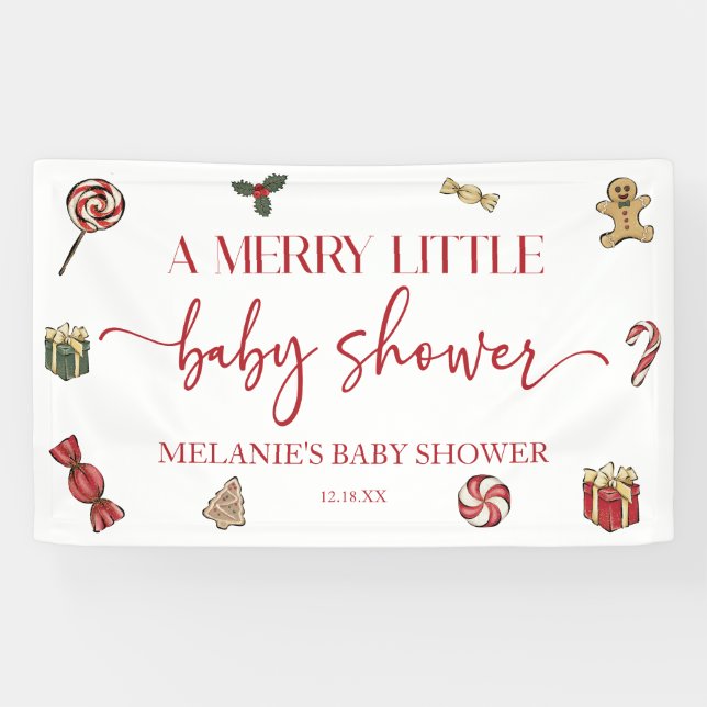 Christmas Holiday A Merry Little Baby Shower Party Banner (Horizontal)