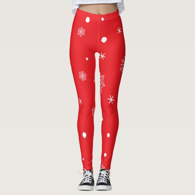 Christmas Holiday Aesthetic Snowflake Red Leggings (Front)