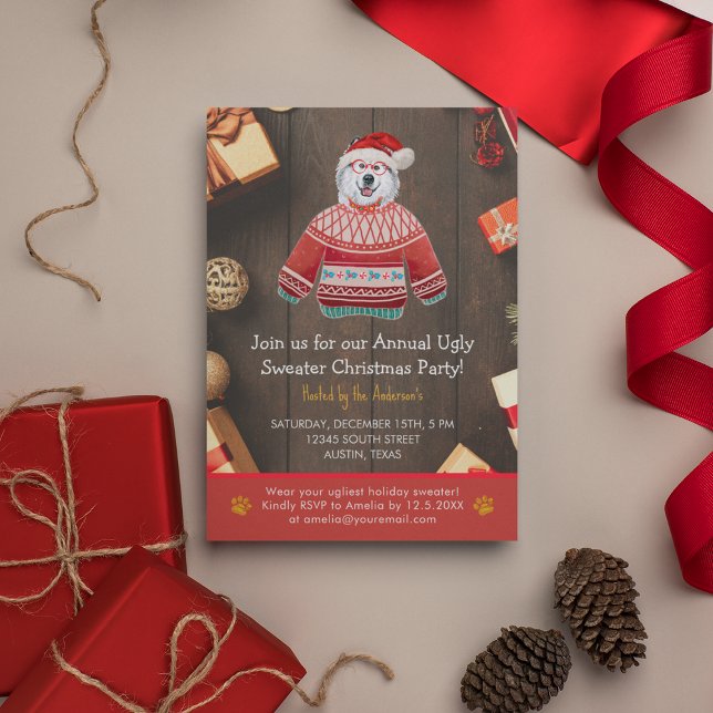 Christmas Holiday Alaskan Dog Ugly Sweater Party Invitation (Front)