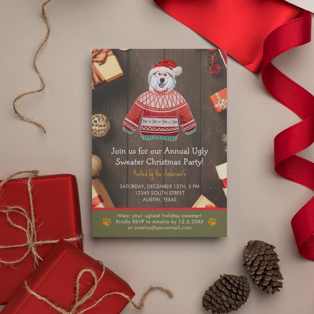 Christmas Holiday Alaskan Dog Ugly Sweater Party Invitation (Front)