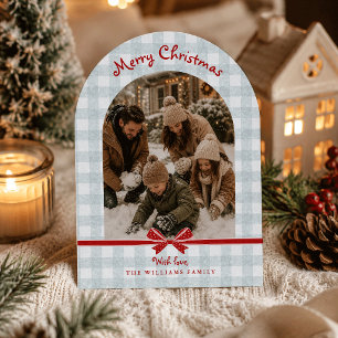 Christmas Holiday Arch Photo Card Gingham Bows