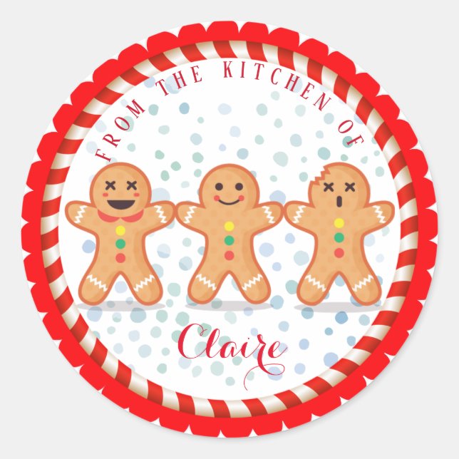 Christmas Holiday Baking Gingerbread men Classic Round Sticker (Front)