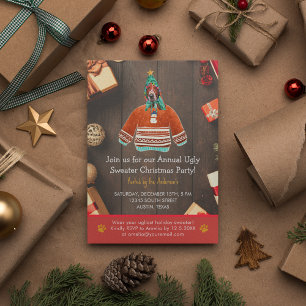 Christmas Holiday Basset Hound Ugly Sweater Party Invitation