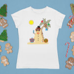 Christmas Holiday Beach Tropical Snowman T-Shirt<br><div class="desc">This design was created though digital art. It may be personalised in the area provided. Contact me at colorflowcreations@gmail.com if you with to have this design on another product. Purchase my original abstract acrylic painting for sale at www.etsy.com/shop/colorflowart. See more of my creations or follow me at www.facebook.com/colorflowcreations, www.instagram.com/colorflowcreations, www.twitter.com/colorflowart,...</div>