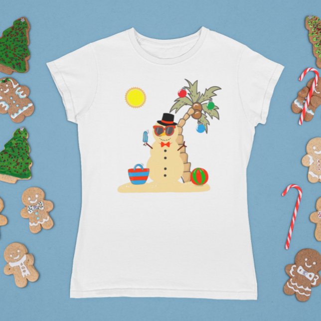 Christmas Holiday Beach Tropical Snowman T-Shirt (Creator Uploaded)
