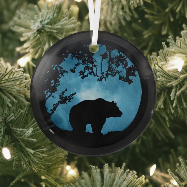 Christmas Holiday Bear and Moon Glass Tree Decoration (Insitu)