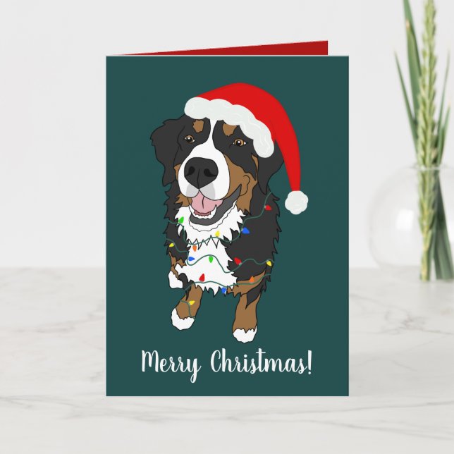 Christmas Holiday Bernese Mountain Dog Thank You Card (Front)