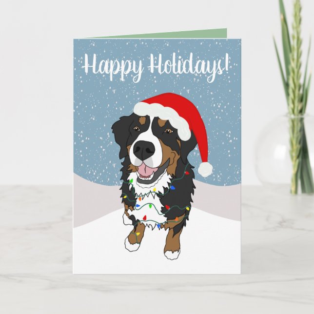 Christmas Holiday Bernese Mountain Dog  Thank You Card (Front)