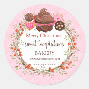 Christmas Holiday Berry Wreath Assorted Desserts Classic Round Sticker