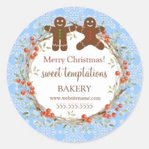 Christmas Holiday Berry Wreath Gingerbread Men Classic Round Sticker