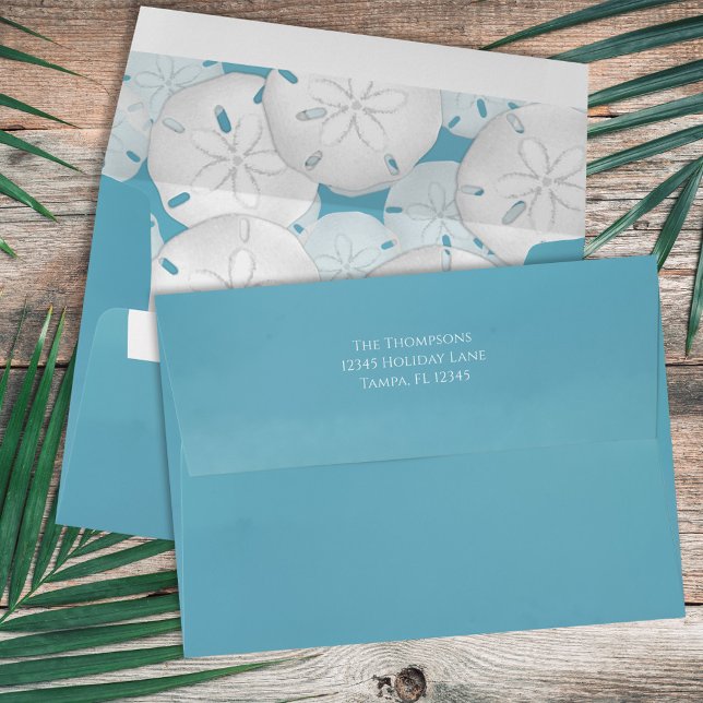Christmas Holiday Blue Beach Sand Dollar  Envelope (Blue Ocean Sand Dollar simple envelope with return address on the back flap. )