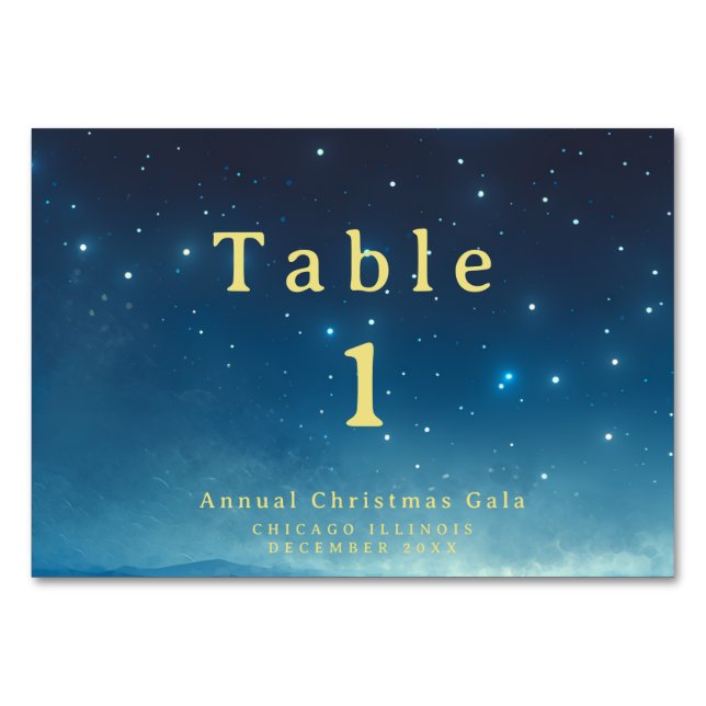 Christmas Holiday Blue Gold Table Card (Front)