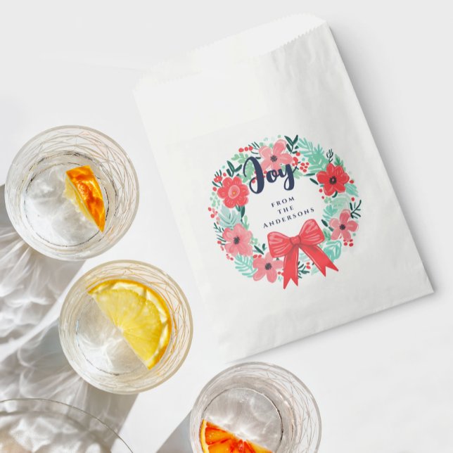 Christmas Holiday Blue Joy Red Floral Wreath  Favour Bags (Creator Uploaded)