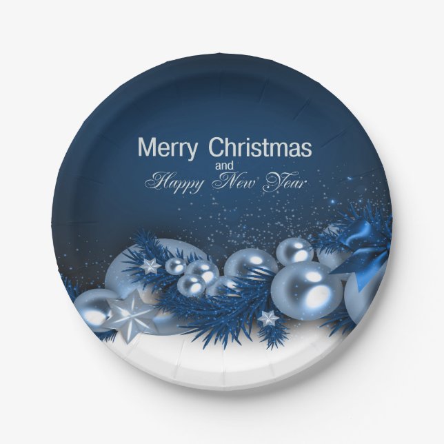 Christmas Holiday Blue Pearl 1 Design Paper Plate (Front)