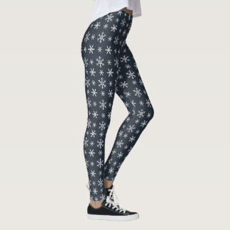 Christmas Holiday Blue Retro Snowflake Pattern Leggings
