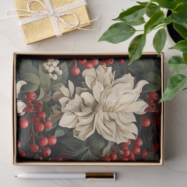 Christmas/Holiday Bold Flowers, Berries & Leaves Tissue Paper (Gift)