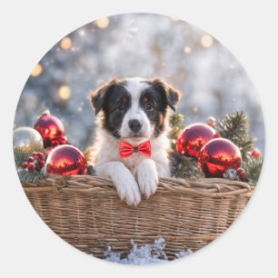 Christmas Holiday Border Collie Puppy Classic Round Sticker
