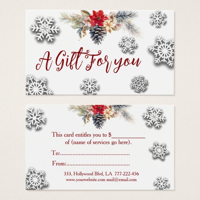 Christmas/holiday  botanical gift certificate (Front & Back)
