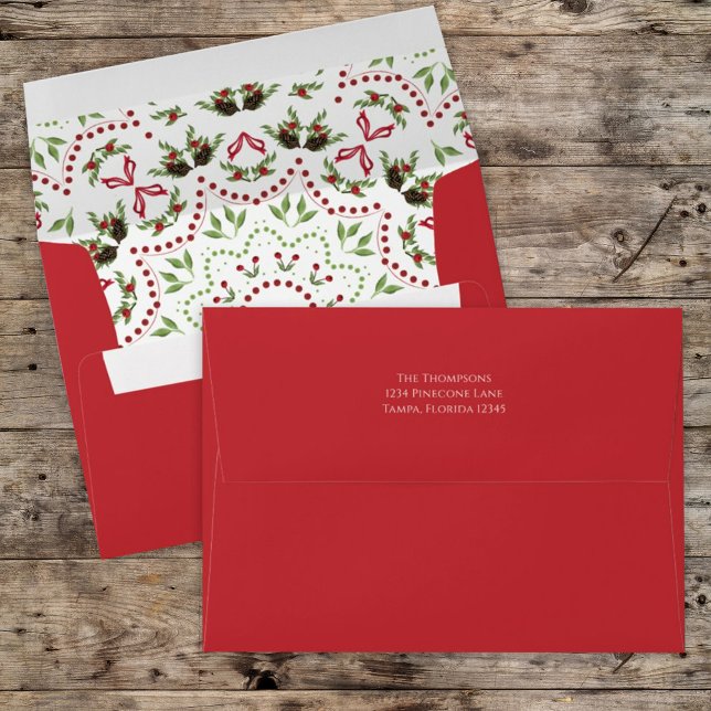 Christmas Holiday Botanical Pine Cones Holly Berry Envelope (Creator Uploaded)