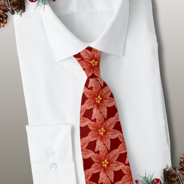 Christmas Holiday Botanical Red Floral Poinsettia  Tie (Creator Uploaded)
