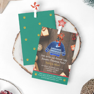 Christmas Holiday Boxer Dog Ugly Sweater Party Invitation
