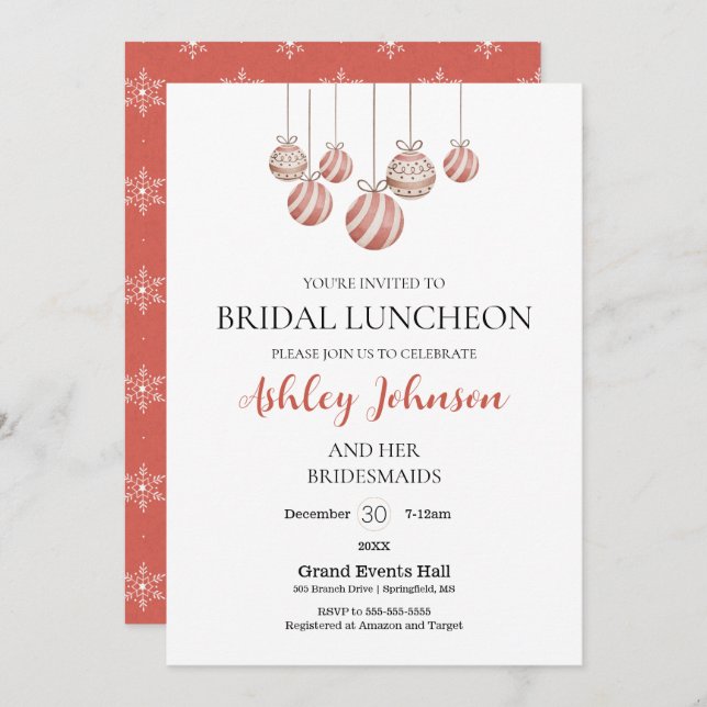 Christmas Holiday Bridal Luncheon Invitation (Front/Back)