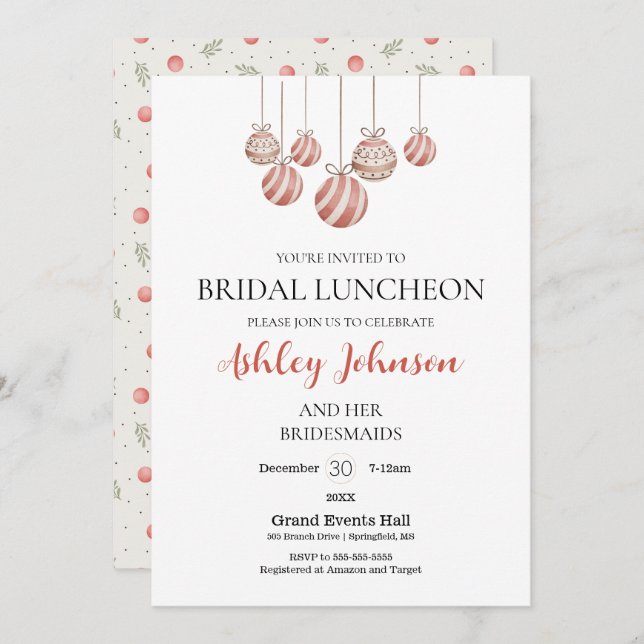 Christmas Holiday Bridal Luncheon Invitation (Front/Back)
