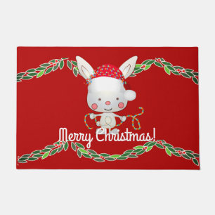 Christmas Holiday Bunny Doormat