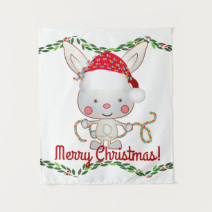 Christmas Holiday Bunny Tapestry