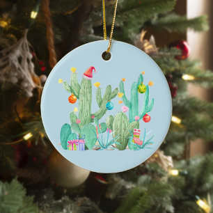 Christmas Holiday Cactus Southwest Desert Ceramic Tree Decoration