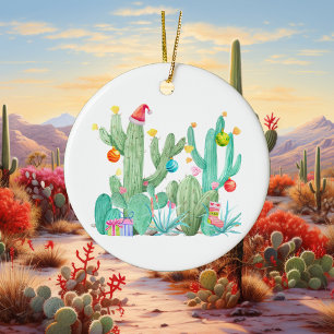 Christmas Holiday Cactus Southwest Desert Ceramic Tree Decoration
