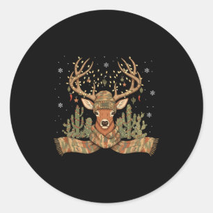 Christmas Holiday Camo Hunting Reindeer Deer Xmas  Classic Round Sticker