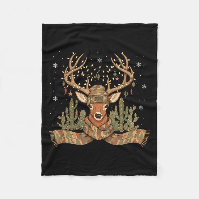 Christmas Holiday Camo Hunting Reindeer Deer Xmas  Fleece Blanket (Front)