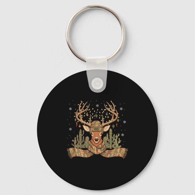 Christmas Holiday Camo Hunting Reindeer Deer Xmas  Key Ring (Front)