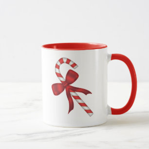Christmas Holiday Candy Cane with Red Bow Mug