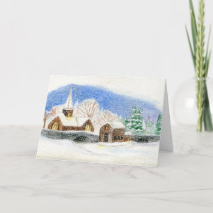 Christmas / Holiday Card: Snowy Village watercolor Card