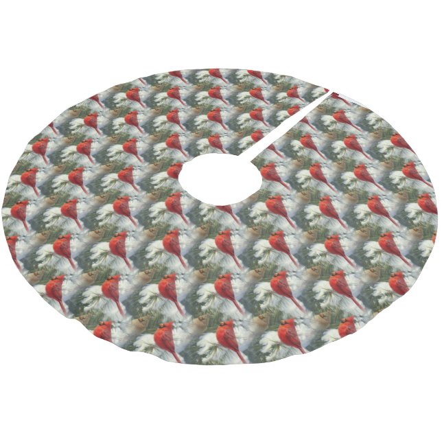 Christmas Holiday Cardinal Bird Pattern Tree Skirt (Angled)