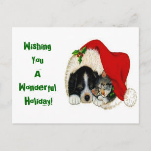 Christmas Holiday Cat and Dog Postcard